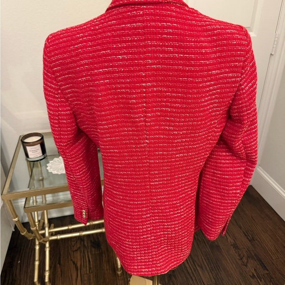 Zara Red Textured Tweed Double Breasted Blazer - Picture 6 of 7